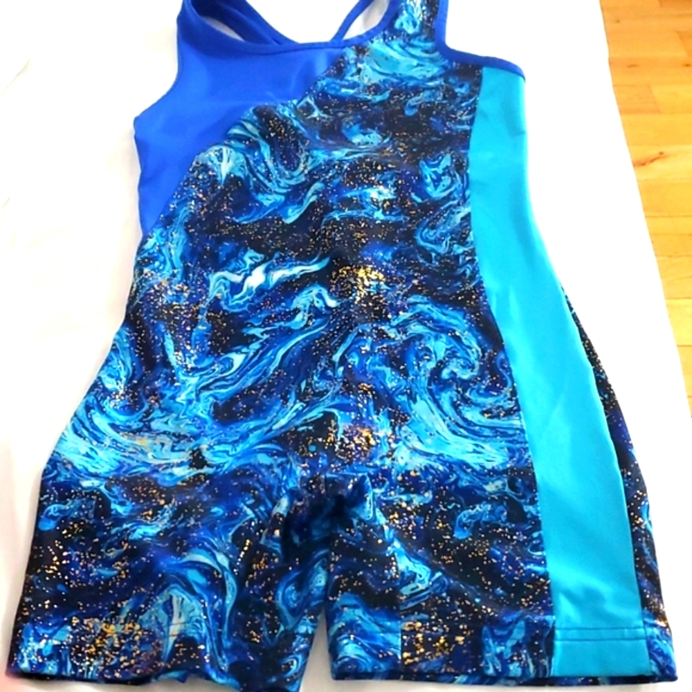 Danskin Now Girls Juniors Swimsuit Size M 7-8 Multicolor with gold color